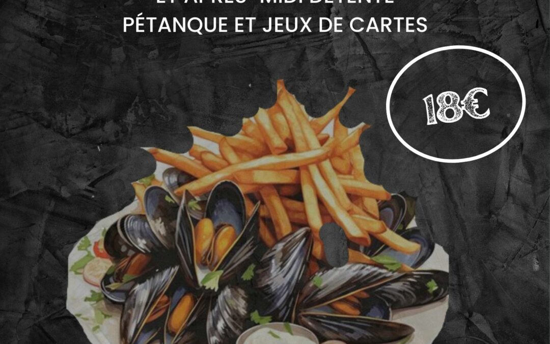 Repas Moules / Frites  Dimanche 19 avril 2026  12h00  Salle du Lac aux Ramiers