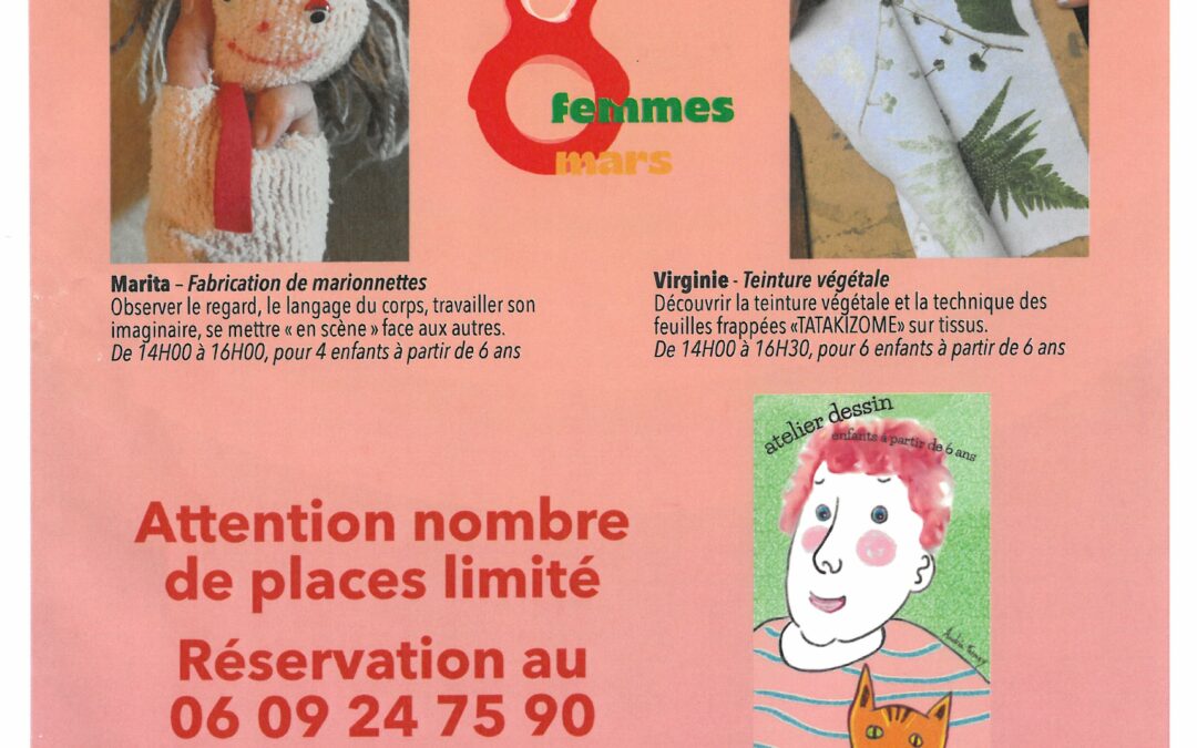Ateliers pour artistes en herbe  18 avril – 14h à 16h30  Salle sous la Poste
